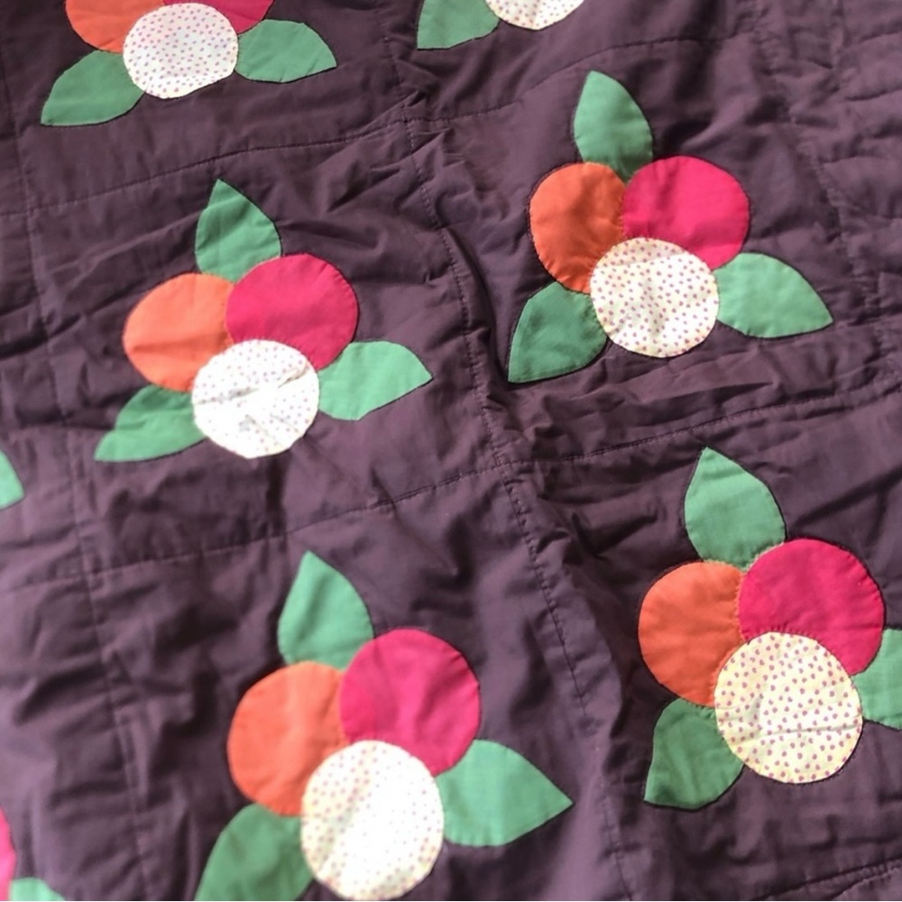 1970s Handmade Floral Patchwork Quilt